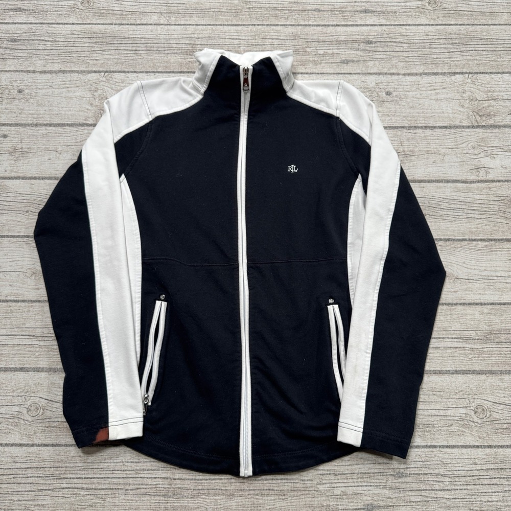 Lauren Ralph Lauren Track Jacket Women's Medium Black White Athletic Sportswear